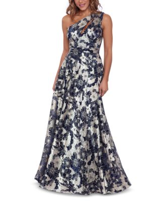 Betsy & Adam - Metallic-Floral One-Shoulder Gown