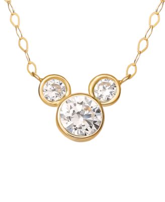 Disney - Mickey Mouse Cubic Zirconia Birthstone Pendant Necklace with 15" Chain in 14k Yellow Gold