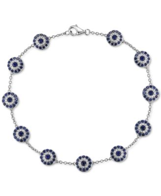 Macy's - Lab-Created Sapphire (2-3/8 ct. t.w.) & Lab-Created White Sapphire (1/3 ct. t.w.) Cluster Bracelet in Sterling Silver