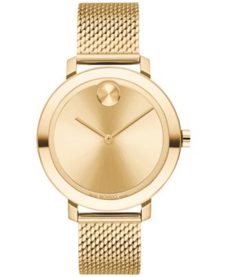 Movado - Women's Swiss Evolution Bold Gold Ion-Plated Stainless Steel Mesh Bracelet Watch 34mm