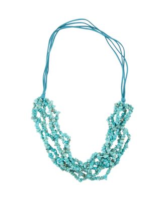 Barse - Gemstone Chip Multi-Row Faux-Leather 30" Statement Necklace