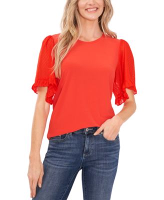 CeCe - Women's Clip-Dot Ruffled Top