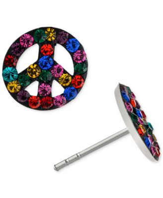 Giani Bernini - Crystal Rainbow Peace Sign Stud Earrings in Sterling Silver