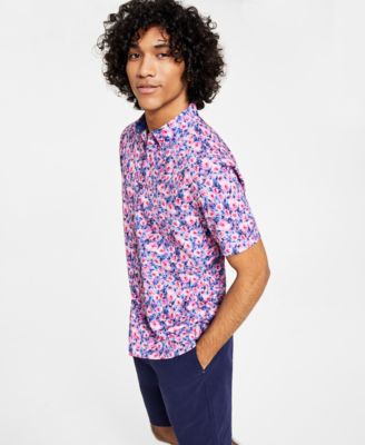 Society of Threads - Men's Slim-Fit Performance Stretch Floral Print Short-Sleeve Button-Down Shirt