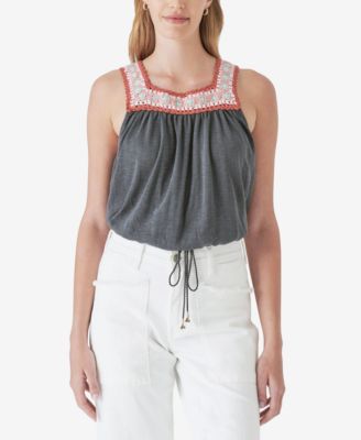 Lucky Brand - Women's Cotton Crochet-Trim Bubble Tank