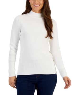 Karen Scott - Petite Cotton Ribbed Mock-Neck Sweater