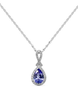 Macy's Brand - Tanzanite (5/8 ct. tw.) & Diamond (1/10 ct. t.w.) Pear Halo Pendant Necklace in 14k White Gold, 16" + 2" extender