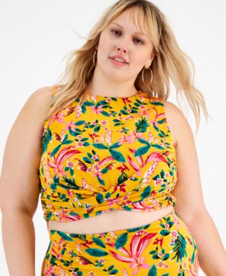 Bar III - Plus Size Printed Crossover Cropped Tank