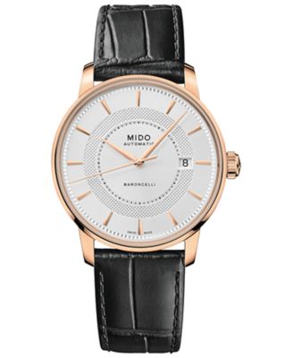Mido - Men's Swiss Automatic Baroncelli II Signature Black Leather Strap Watch 39mm