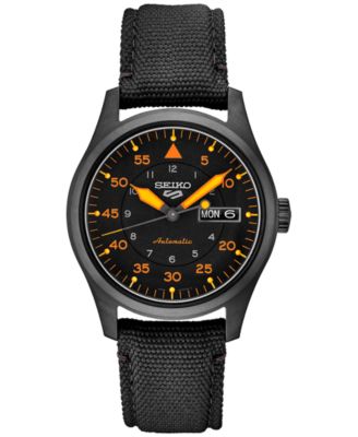 Seiko - Men's Automatic 5 Sports Black Nylon Strap Watch 39mm