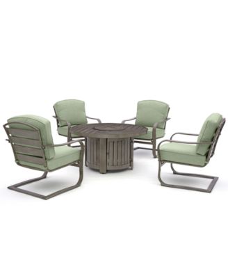 Agio - Tara 5-Pc. Round Fire Pit Chat Set with Sunbrella&reg; Cushions, (1 Fire Pit & 4 C-Spring Chairs)