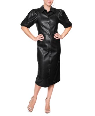 RACHEL Rachel Roy - Women's Faux-Leather Puffed-Sleeve Dress