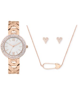 Jessica Carlyle - Women's Holiday 2022 Rose Gold-Tone Metal Alloy Bracelet Watch 33mm Gift Set