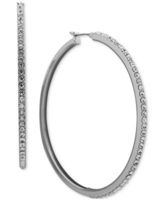 Karl Lagerfeld Paris - Silver-Tone Large Pav&eacute; Hoop Earrings, 2.2"