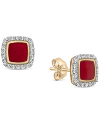 Wrapped - Diamond Black Enamel Square Halo Stud Earrings (1/6 ct. t.w.) in 10k Gold (Also in Red Enamel)