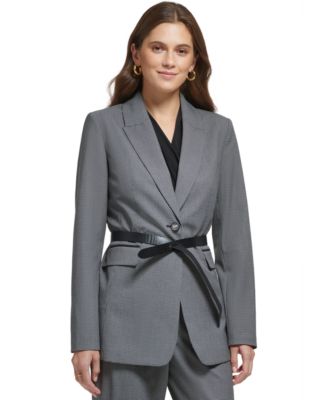 DKNY - Women's Long Sleeve Mix Media Belted Jacket