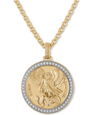 Esquire Men's Jewelry - Diamond St. Michael Medallion 22" Pendant Necklace (1/4 ct. t.w.) in 14k Gold-Plated Sterling Silver