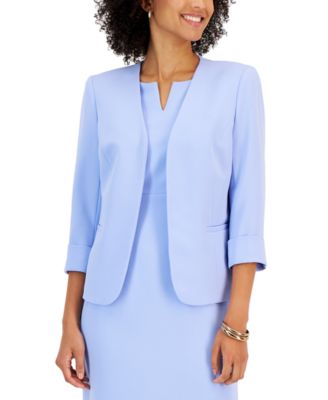 Kasper - Petite Stretch Crepe Open-Front Roll-Sleeve Jacket