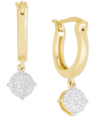 Macy's Brand - Diamond Cluster Dangle Hoop Earrings (1/5 ct. tw.) in Sterling Silver & 14k Gold-Plate