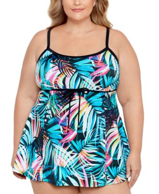 Swim Solutions - Plus Size Tummy Control Empire Swimdress