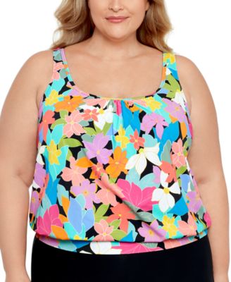 Swim Solutions - Plus Size Shirred Neck Blouson Underwire Tankini