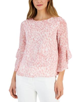 Kasper - Women's Animal-Print 3/4-Bell Sleeve Blouse