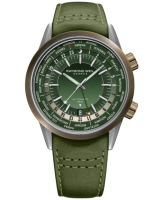 Raymond Weil - Men's Swiss Automatic Freelancer GMT Green Leather Strap Watch 41mm