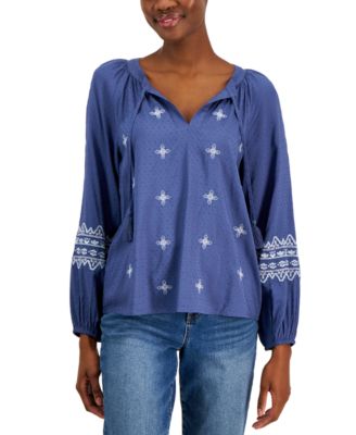 Style & Co - Petite Embroidered Peasant Top