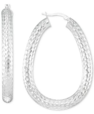 Macy's Brand - Textured Teardrop Hoop Earrings in 14k White Gold-Plated Sterling Silver