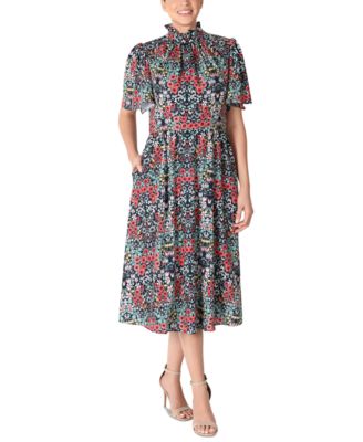 julia jordan - Floral-Print Mock-Neck Fit & Flare Dress