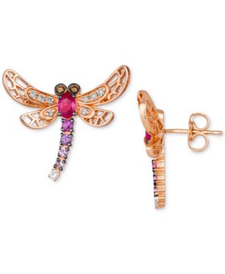 Le Vian - Passion Ruby (3/8 ct. t.w.), Strawberry Ombr&eacute; (1/5 ct. t.w.), Nude Diamonds (1/8 ct. t.w.), White Sapphire (1/20 ct. t.w.) & Chocolate Diamonds Accent Dragonfly Drop Earrings in 14k Rose Gold
