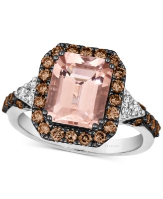 Le Vian - Couture Peach Morganite (2-1/2 ct. t.w.), Chocolate Diamonds (5/8 ct. t.w.) & Nude Diamonds (1/10 ct. t.w.) Square Halo Ring in Platinum