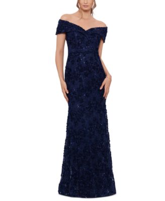 XSCAPE - Petite Off-The-Shoulder Lace Gown