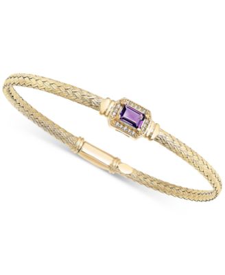 Macy's Brand - Amethyst (1/2 ct. t.w.) & White Topaz (1/5 ct. t.w.) Woven Bangle Bracelet in 14k Gold-Plated Sterling Silver (Also in Citrine & Swiss Blue Topaz)
