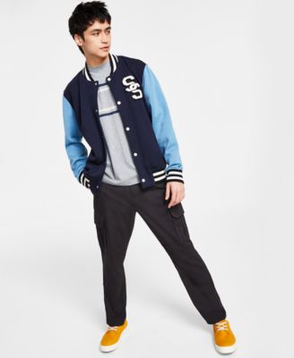 Sun + Stone - Men's Fleece Bomber, Chest-Stripe T-Shirt & Cargo Pants