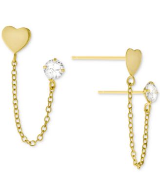 Giani Bernini - Cubic Zirconia & Heart Double Piercing Chain Earrings in Gold-Plated Sterling Silver