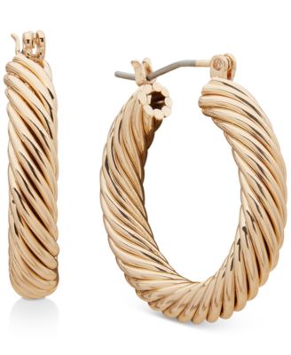 Anne Klein - Gold-Tone Twisted Chunky Medium Hoop Earrings, 1.1"