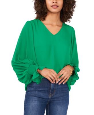 Vince Camuto - Women's Bubble-Sleeve V-Neck Blouse