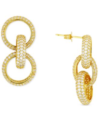 Macy's Brand - Cubic Zirconia Triple Hoop Stud Earrings in Sterling Silver or 14k Gold over Sterling Silver