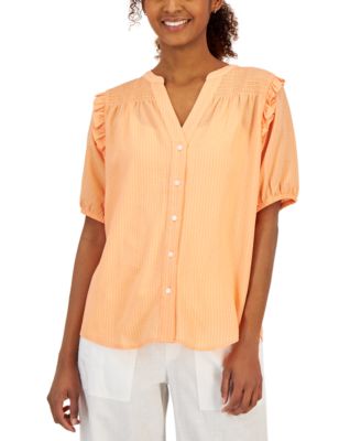 Tommy Hilfiger - Women's Smocked Yoke Ruffle Blouse