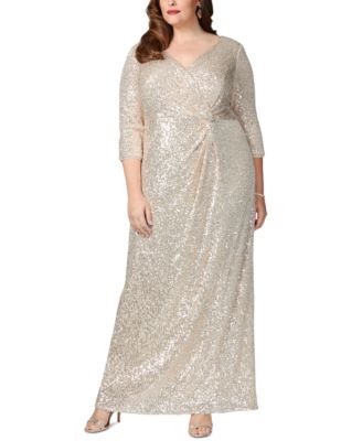 Alex Evenings - Plus Size V-Neck 3/4-Sleeve Sequin Gown