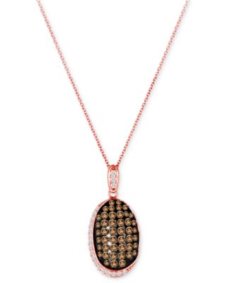 Le Vian - Chocolate Diamond (1-1/4 ct. t.w.) & Vanilla Diamond (1/5 ct. t.w.) Halo Cluster 18" Pendant Necklace in 14k Rose Gold