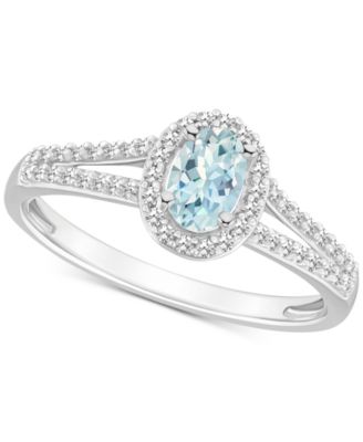 Macy's Brand - Aquamarine (2/5 ct. t.w.) & Diamond (1/4 ct. t.w.) Oval Halo Ring in Sterling Silver (Also in Opal)
