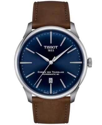 Tissot - Men's Swiss Automatic Chemin des Tourelles Powermatic 80 Brown Leather Strap Watch 42mm