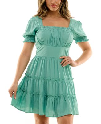 Trixxi - Juniors' Tiered Smocked-Sleeve Fit & Flare Dress