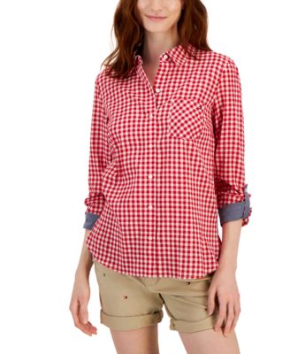 Tommy Hilfiger - Women's Cotton Gingham Roll-Tab Shirt