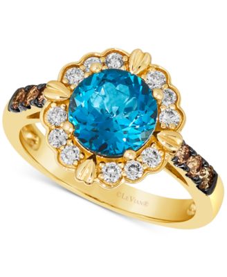 Le Vian - Deep Sea Blue Topaz (2 ct. t.w.) & Diamond (1/5 ct. t.w.) Flower Ring in 14k Gold