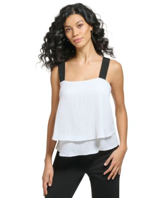 DKNY - Women's Contrast-Strap Foldover Tank