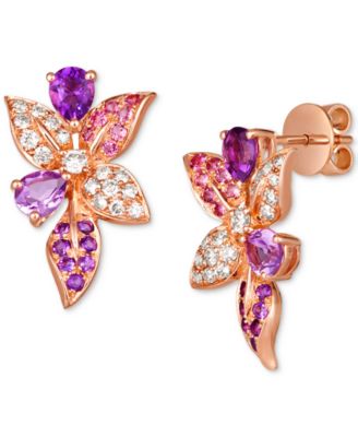 Le Vian - Multi-Gemstone (1-1/4 ct. t.w.) & Nude Diamond (1/3 ct. t.w.) Flower Drop Earrings in 14k Rose Gold