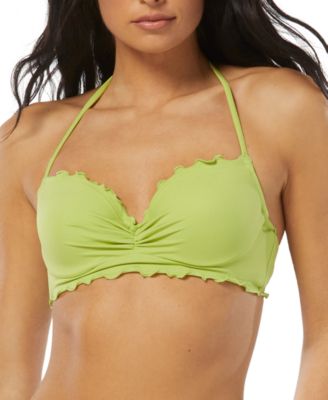 SUNDAZED - Solid Nixie Bra Sized Ruffle Edge Halter Bikini Top